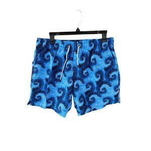 Mens Blue Tie-Dye Swim Trunks With Elastic Waist & Drawstring XL By Bondi Beamen